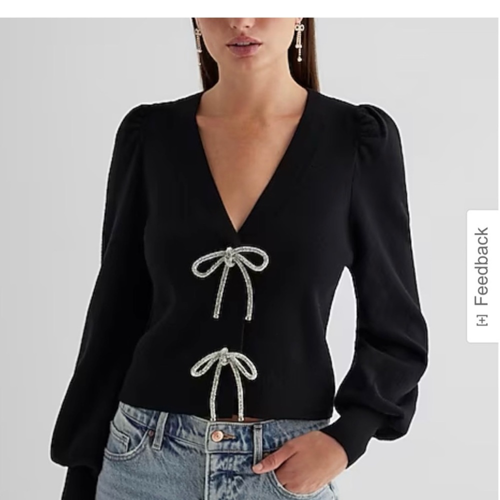 Express bow cardigan - black silver small
